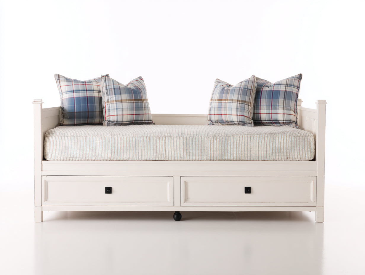 Canapé lit - Bois - 201 x 96 x 89 cm - Blanc - Style classique épuré avec rangement