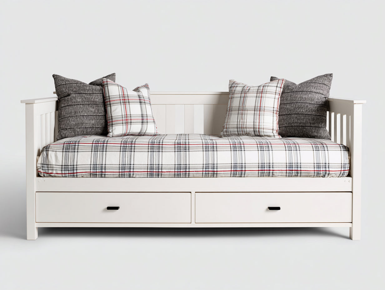 Canapé lit - Bois - 201 x 97 x 88 cm - Blanc - Style cottage avec rangement