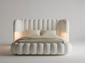 Lit double - Tissu bouclé - 234 x 218 x 132 cm - Blanc cassé - Style contemporain enveloppant
