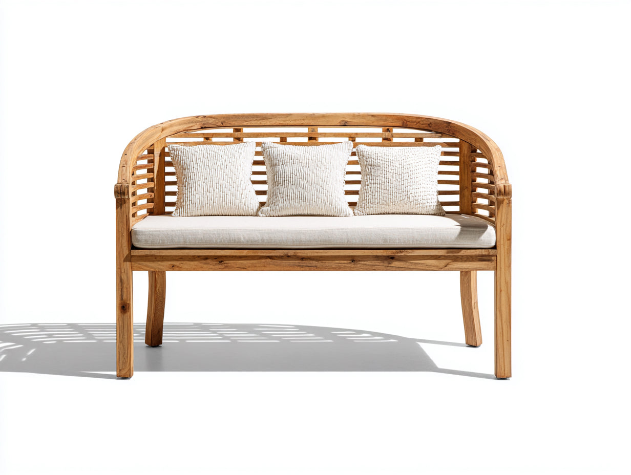 Banc de jardin - Bois - 161 x 66 x 91 cm - Bois naturel-Écru - Style rustique