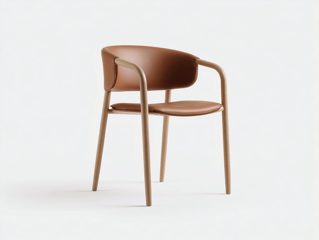 Chaise de salle à manger - Similicuir-Bois - 59 x 56 x 80 cm - Caramel-Bois clair - Style minimaliste