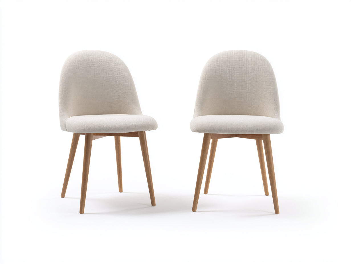 Chaise de salle à manger - Tissu-Bois - 57 x 51 x 85 cm - Blanc cassé-Bois naturel - Style minimaliste lot de 2