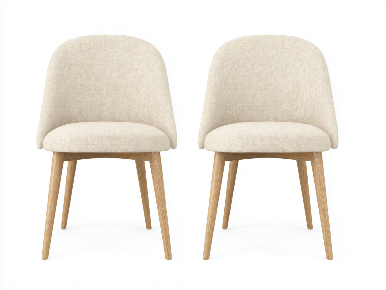 Chaise de salle à manger - Tissu-Bois - 59 x 53 x 86 cm - Ivoire-Chêne clair - Style moderne lot de 2