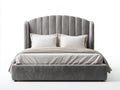 Lit double - Velours - 226 x 196 x 148 cm - Gris - Style contemporain enveloppant à tête de lit cannelée