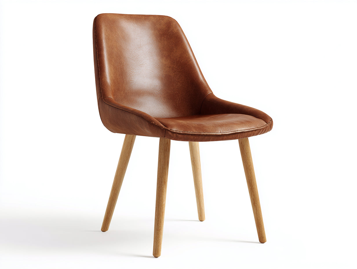 Chaise de salle à manger - Similicuir-Bois - 58 x 51 x 87 cm - Brun caramel-Bois naturel - Style moderne