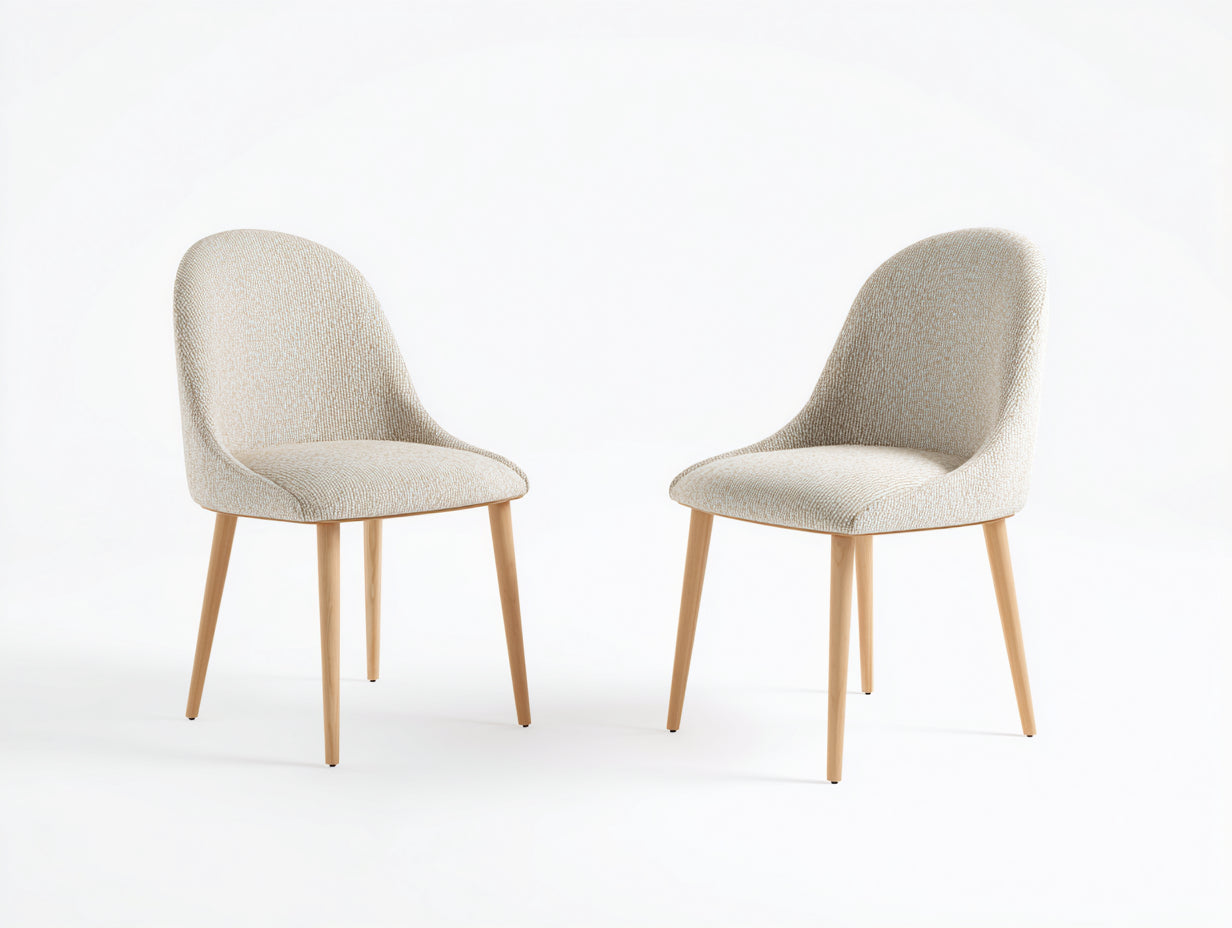 Chaise de salle à manger - Tissu-Bois - 58 x 52 x 84 cm - Écru-Bois clair - Style contemporain lot de 2