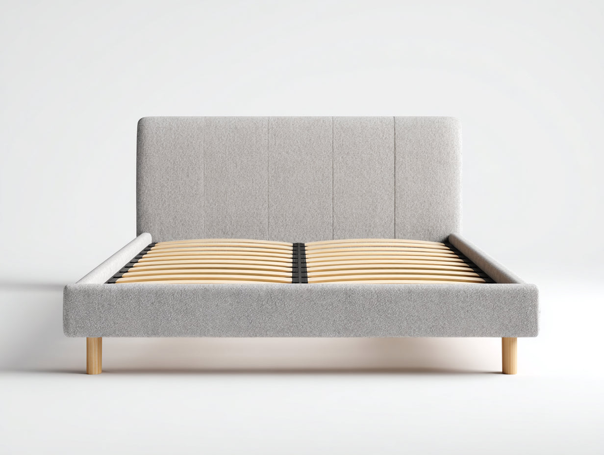 Lit double - Tissu-Bois - 218 x 170 x 114 cm - Gris clair - Style moderne avec sommier à lattes