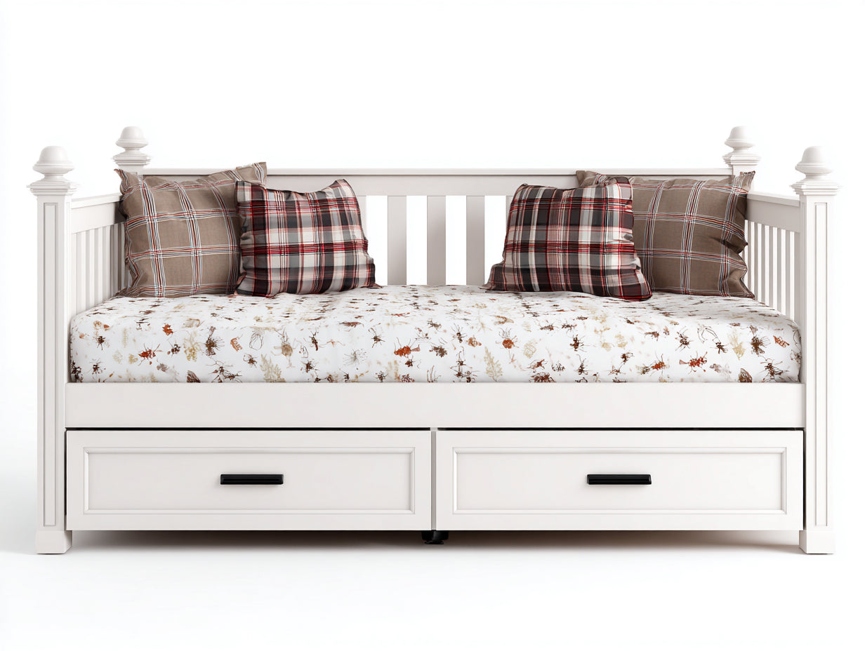 Canapé lit - Bois - 200 x 96 x 92 cm - Blanc - Style classique avec rangement