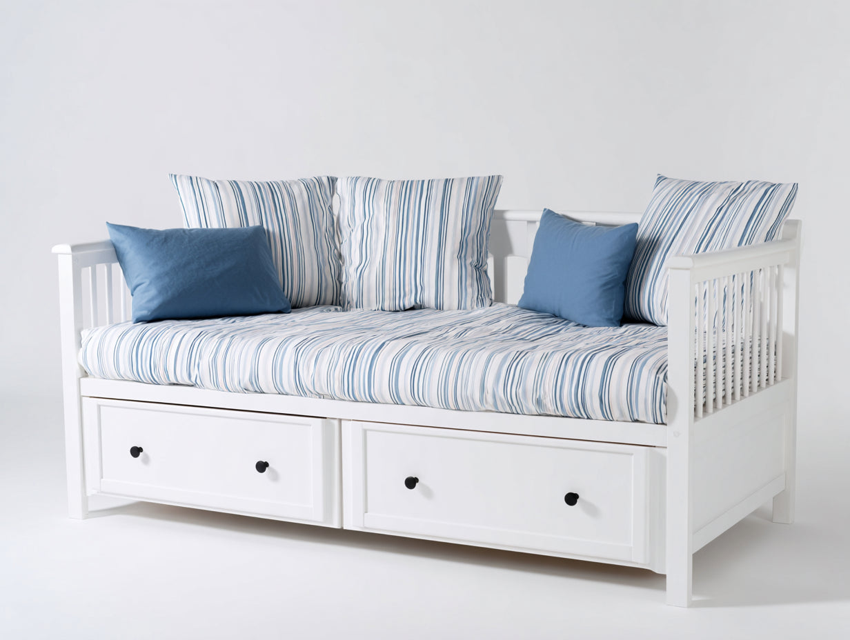 Canapé lit - Bois - 202 x 98 x 91 cm - Blanc - Style côtier avec rangement