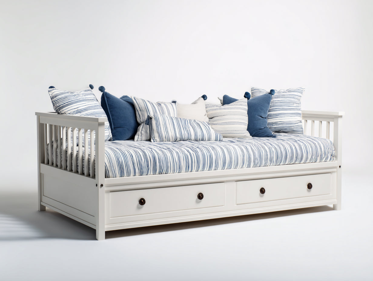 Canapé lit - Bois - 205 x 99 x 89 cm - Blanc - Style bord de mer avec rangement