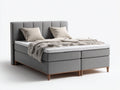 Lit double - Tissu-Bois - 216 x 184 x 122 cm - Gris - Style moderne à tête de lit cannelée