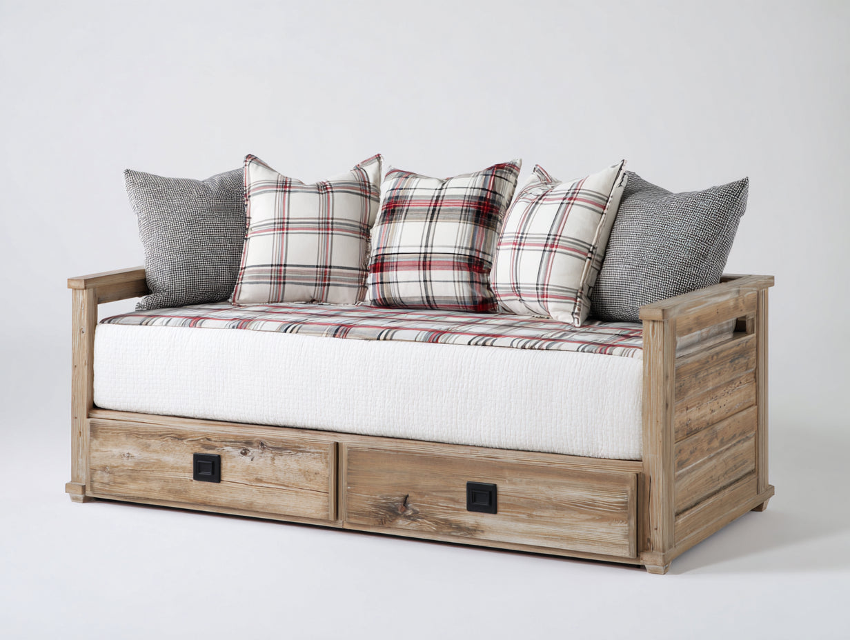 Canapé lit - Bois - 204 x 101 x 90 cm - Bois naturel - Style rustique avec rangement