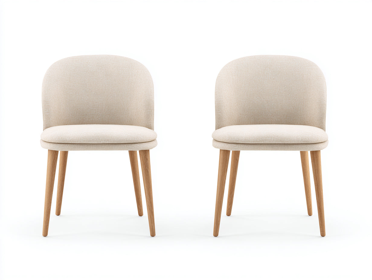 Chaise de salle à manger - Tissu-Bois - 56 x 50 x 83 cm - Crème-Bois naturel - Style scandinave lot de 2