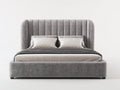 Lit double - Velours - 224 x 190 x 145 cm - Gris - Style contemporain enveloppant à tête de lit cannelée