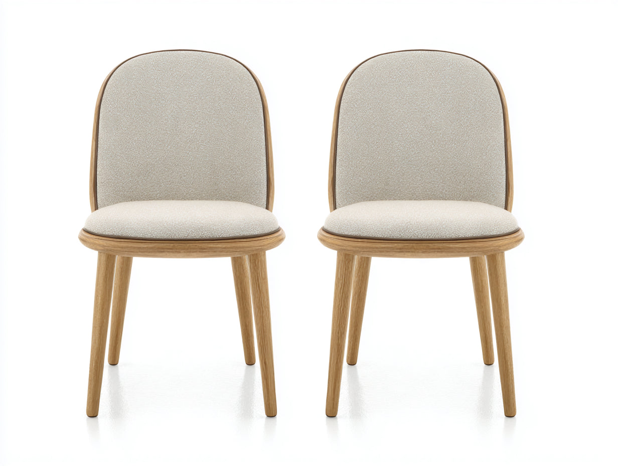 Chaise de salle à manger - Tissu-Bois - 57 x 50 x 87 cm - Écru-Chêne clair - Style scandinave lot de 2