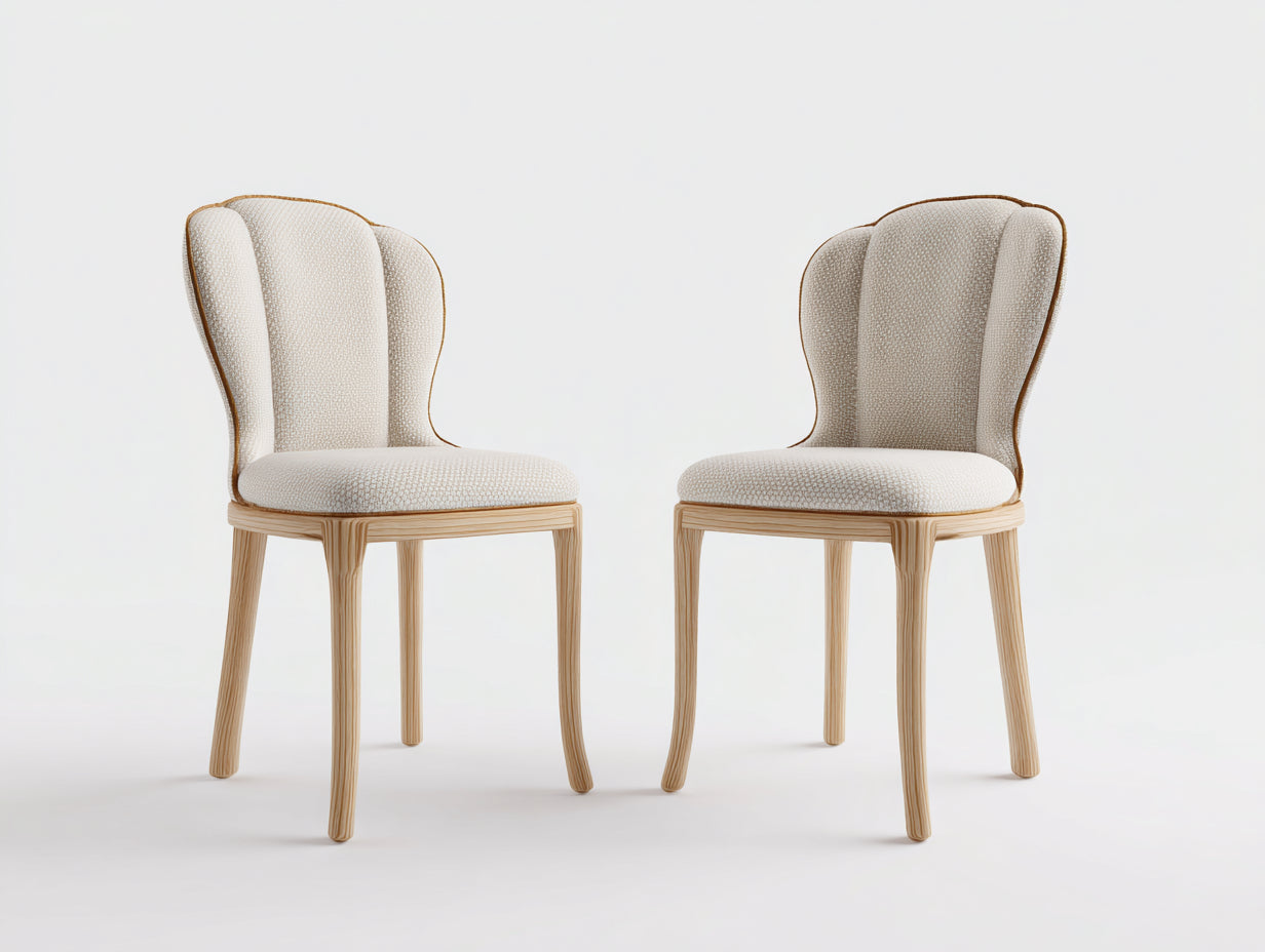 Chaise de salle à manger - Tissu-Bois - 58 x 51 x 88 cm - Crème-Bois clair - Style Art déco lot de 2