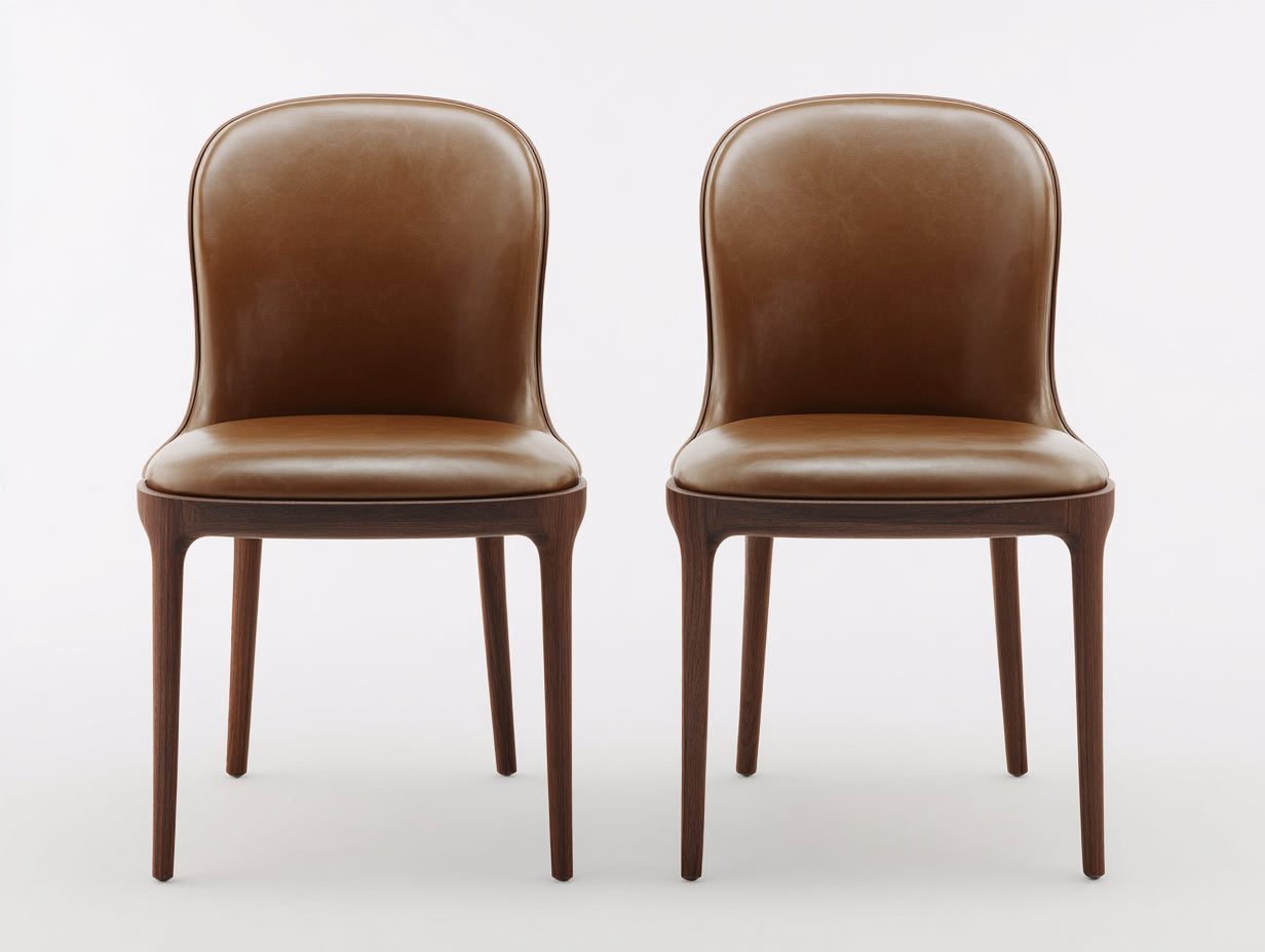 Chaise de salle à manger - Similicuir-Bois - 57 x 49 x 88 cm - Brun noisette-Brun foncé - Style classique lot de 2