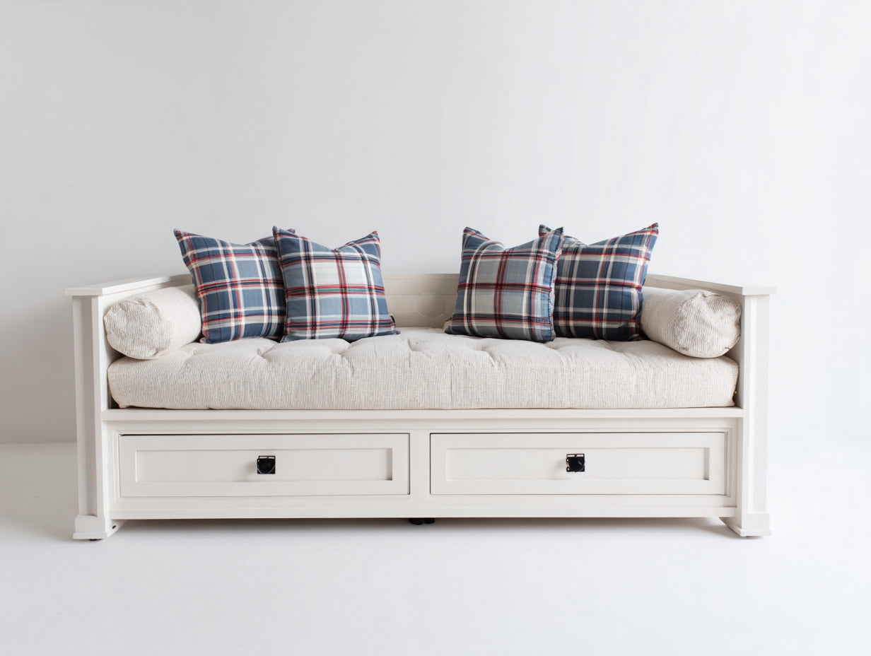 Canapé lit - Bois - 204 x 100 x 87 cm - Blanc - Style confort classique avec rangement