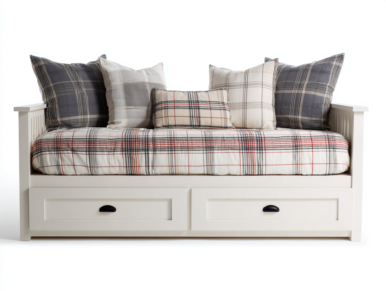 Canapé lit - Bois - 200 x 96 x 86 cm - Blanc - Style traditionnel avec rangement